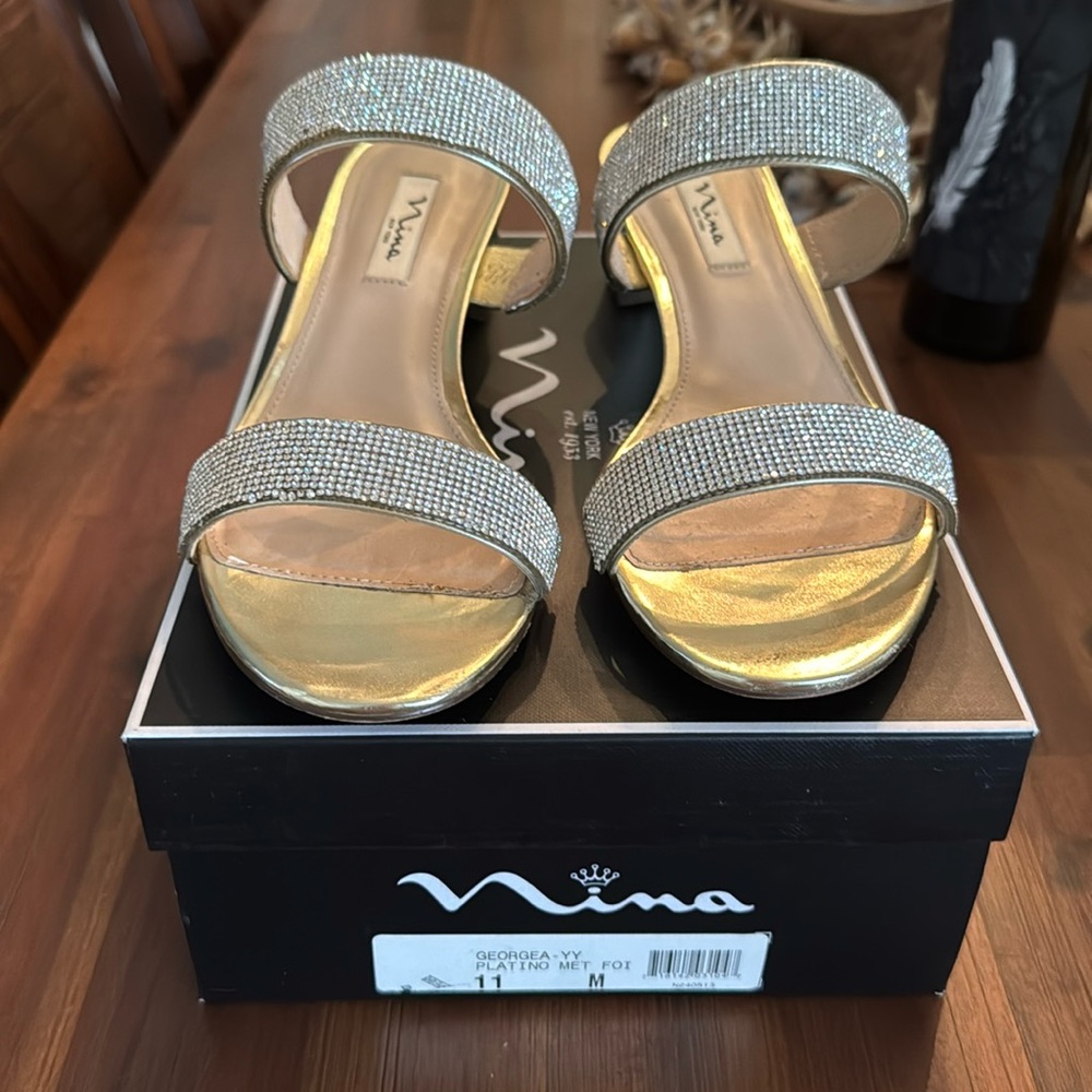 Nina Sz 11 M Rhinestone embellished Sandals. Good pre owned condition.